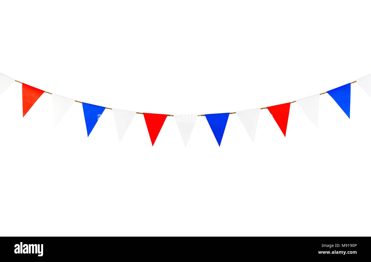 Carte di triangolo appeso sulla corda.sullo sfondo bianco. Foto Stock
