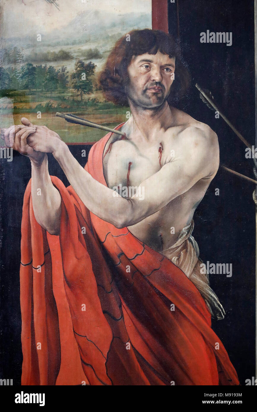 Museo Unterlinden. La pala Isenheim, Nikolaus Hagenauer e Matthias GrŸnewald, in 1512Ð1516. San Sebastian. Colmar. La Francia. Foto Stock