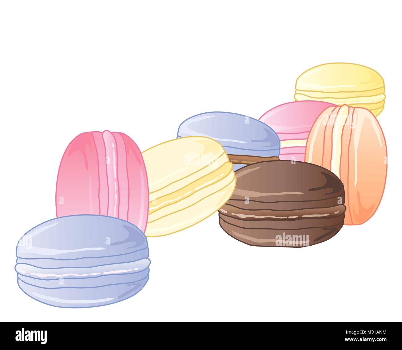 Una illustrazione vettoriale in formato eps formato 10 di coloratissimi amaretto meringhe con crema all'interno su sfondo bianco Illustrazione Vettoriale