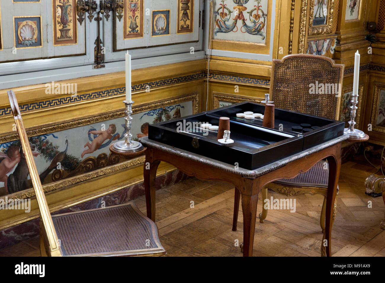 Vaux-le-Vicomte castello. Sala giochi. La Francia. Foto Stock