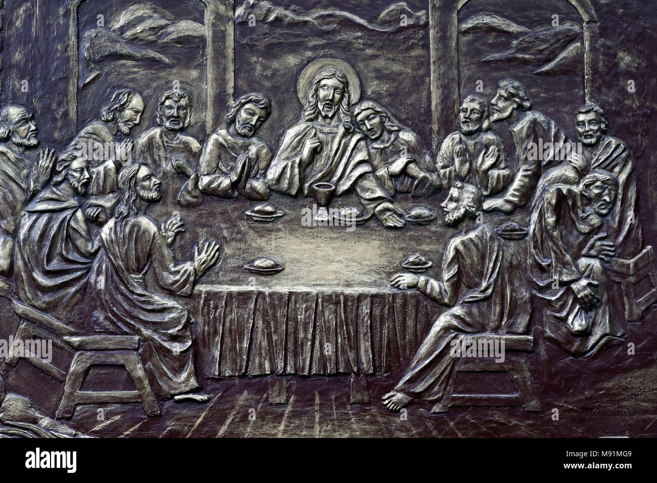 San Giuseppe Cattedrale (Nha Tho Lon). La passione di Cristo. L'ultima cena. Gesù e i suoi apostoli. Hanoi. Il Vietnam. Foto Stock