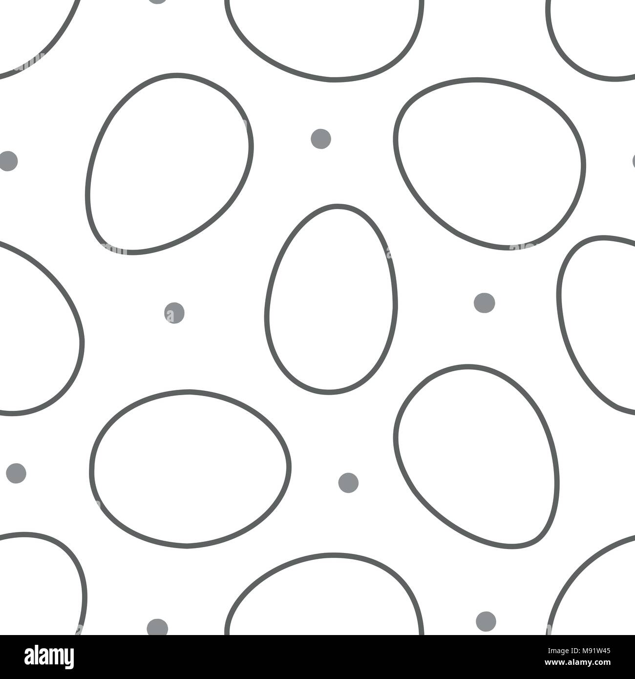 Uova di Pasqua nel contorno grigio e punti casuali su sfondo bianco. Carino disegnato a mano perfetta di design pattern per la festa di Pasqua in illustrazione vettoriale. Illustrazione Vettoriale