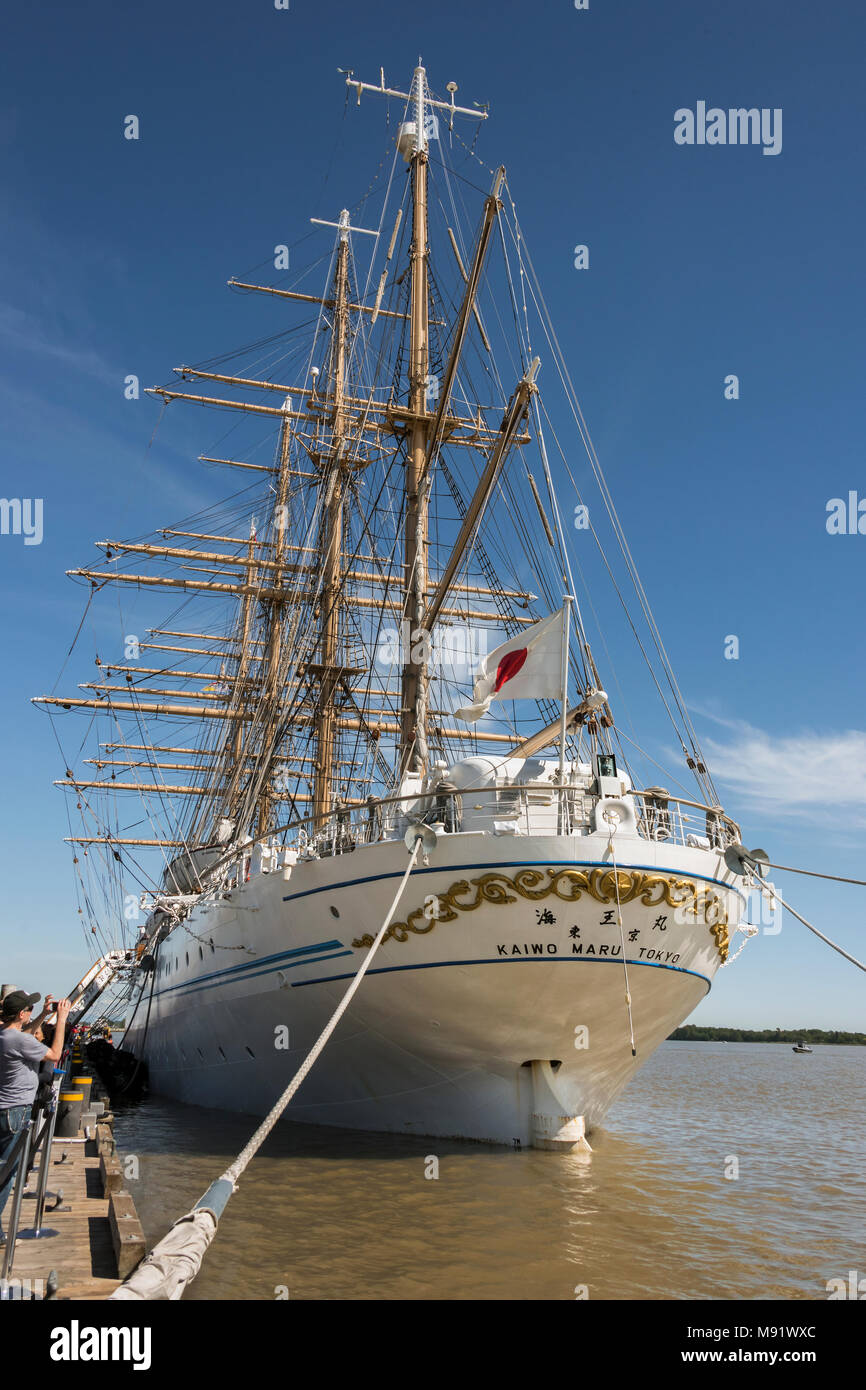 Vista di poppa, Kaiwo Maru, 4-masted corteccia, Steveston pier, Fraser Fiume Columbia britannica Foto Stock