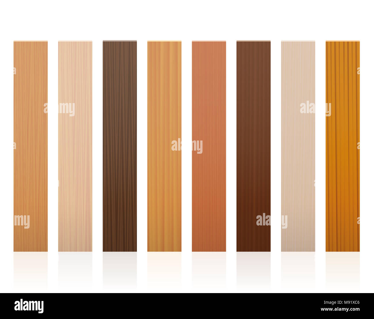 Assicelle di legno. Collezione di tavole di legno, colori differenti, smalti, texture da vari alberi di scegliere. Foto Stock