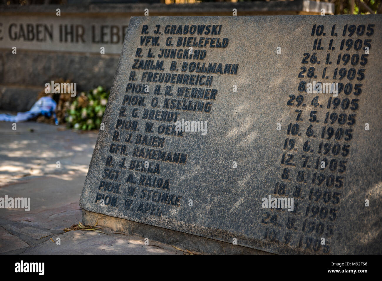 Un appello a Swakopmund cimitero di alcuni dei coloniale tedesca soldati uccisi durante la loro assassina guerra contro i Nama ed Herero in Namibia Foto Stock