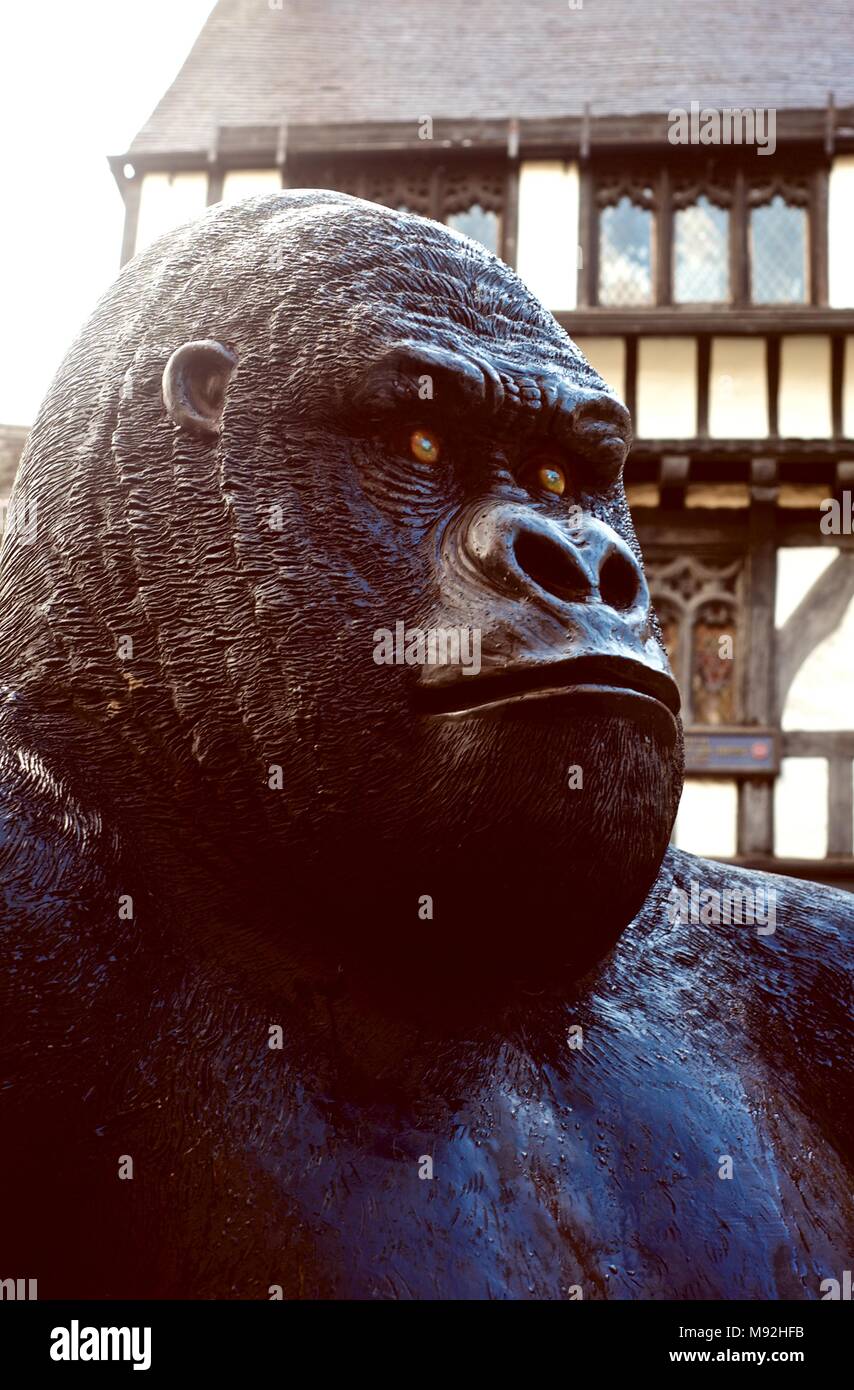 Shrewsbury, Shropshire, Inghilterra, WildCop caso dotato di vita animale di dimensioni sculture sul storico della città Wyle Cop Foto Stock