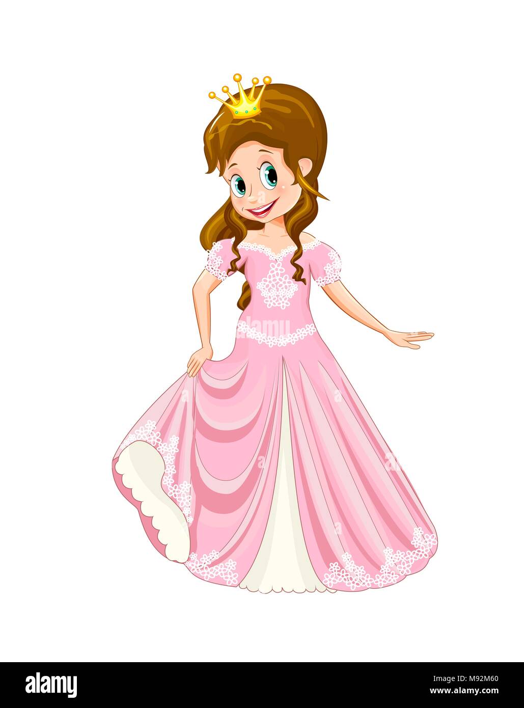La principessa in un abito rosa. Ragazza in abito rosa su sfondo bianco. Illustrazione Vettoriale