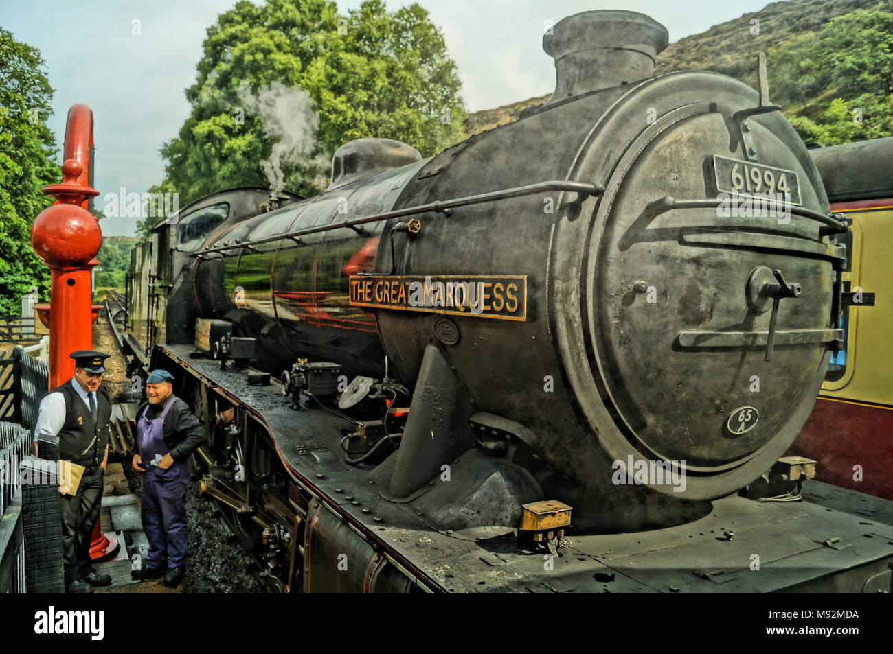 Il grande Marchese Steam Loco a Goathland stazione ferroviaria,North York Moor Railway Foto Stock