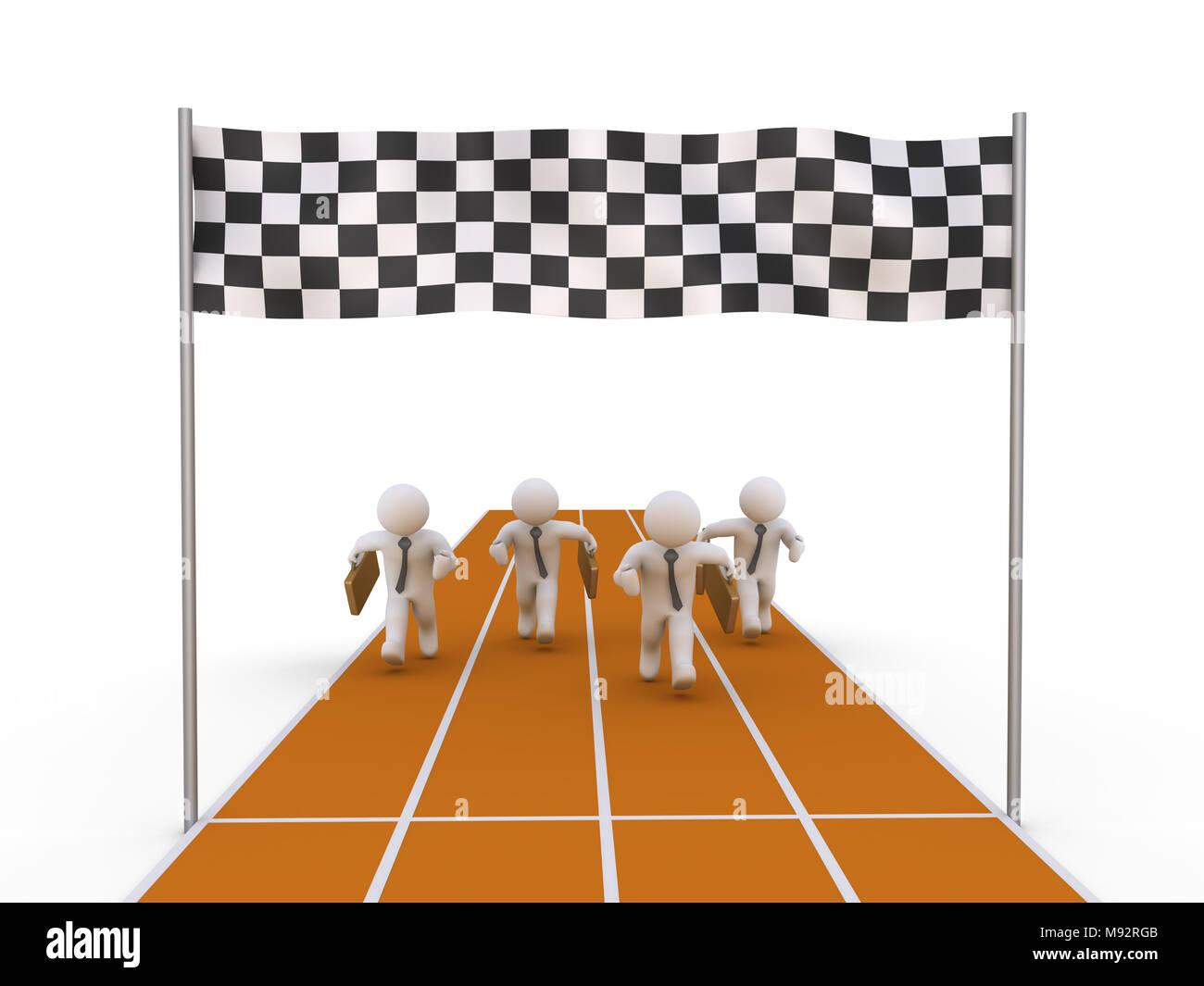 Gli imprenditori sono corse in pista con una bandiera a scacchi al termine Foto Stock