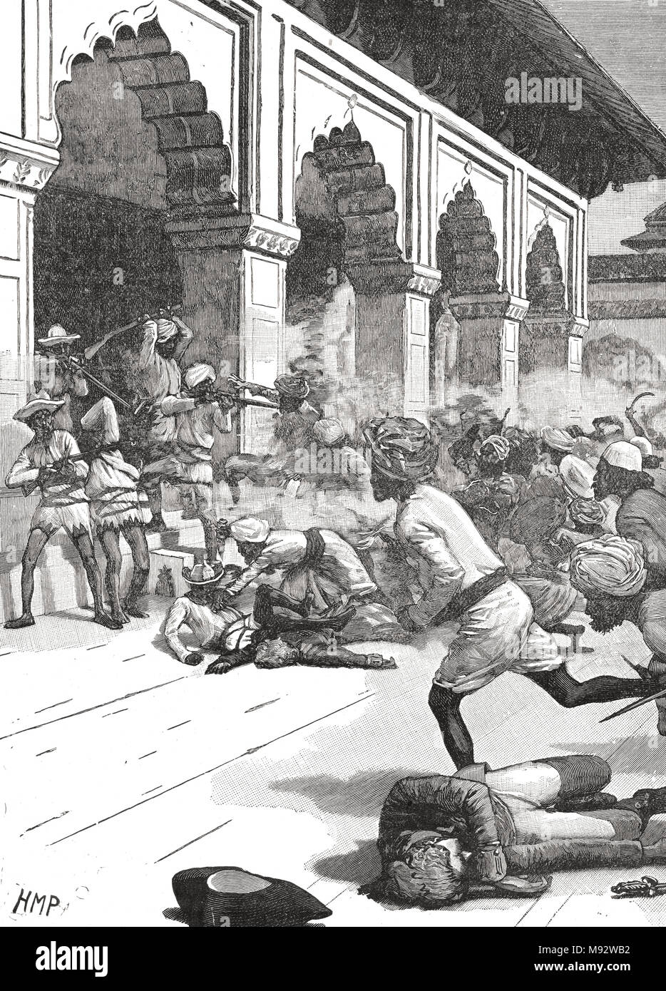 Arresto del Rajah di Benares, Chait Singh, Agosto 1781. Benares, India presente giorno Varanasi, noto anche come Banaras Foto Stock