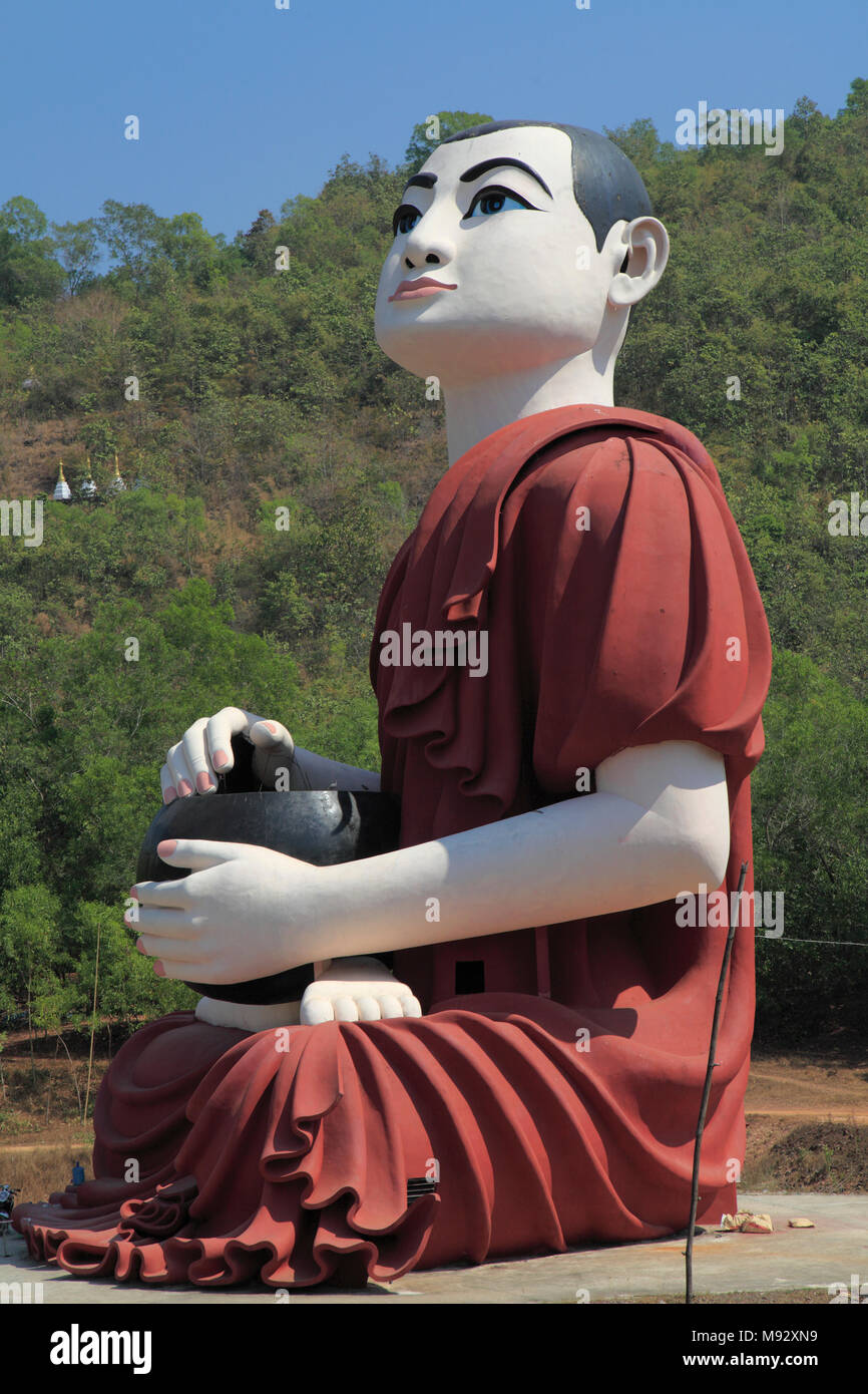 Myanmar, Stato Mon, Mudon, Win Sein Taw Ya, buddista arhat Shin Upagok, Shin Upagutta, statua, Foto Stock