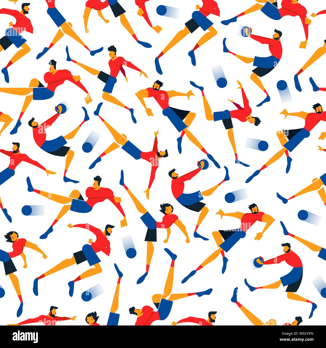 Giocatore di calcio seamless pattern con uomini di sport in athletic pone. Gioco di sport lo sfondo dell'illustrazione della squadra di calcio, di tipo piatto arte. EPS10 v Illustrazione Vettoriale