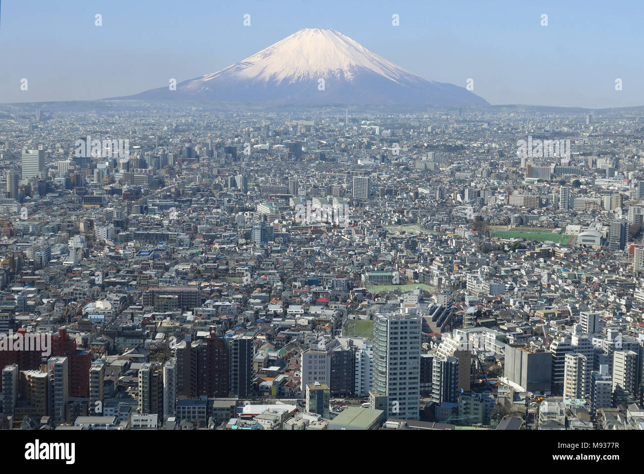 Vista del paesaggio urbano di Tokyo con il Monte Fuji in background Foto Stock