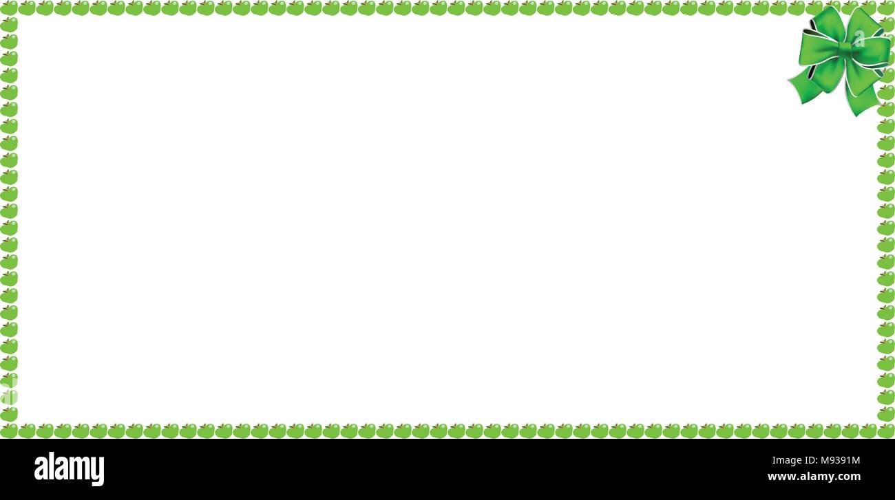 Mele rosse telaio rettangolo confine con la festosa nastro di prua isolati su sfondo bianco. Template vettoriale, poster, striscioni, affissioni, cartello, framewo Illustrazione Vettoriale