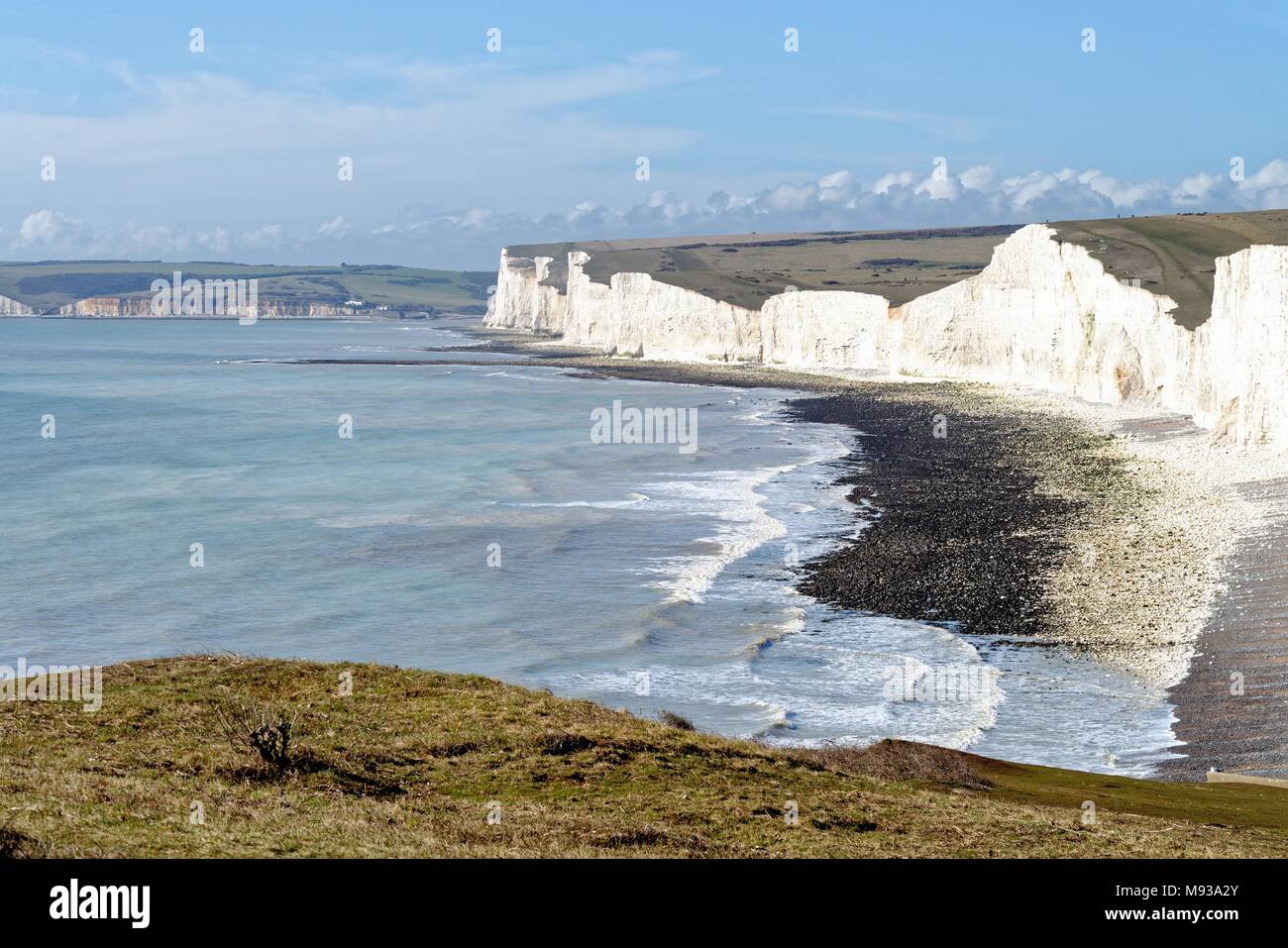 Le sette sorelle chalk scogliere a Birling Gap, South Downs National Park , East Sussex England Regno Unito Foto Stock