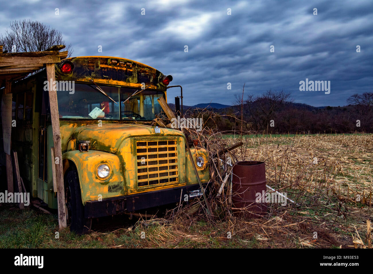 Scuola abbandonata l'autobus nei pressi di Brevard, North Carolina, STATI UNITI D'AMERICA Foto Stock
