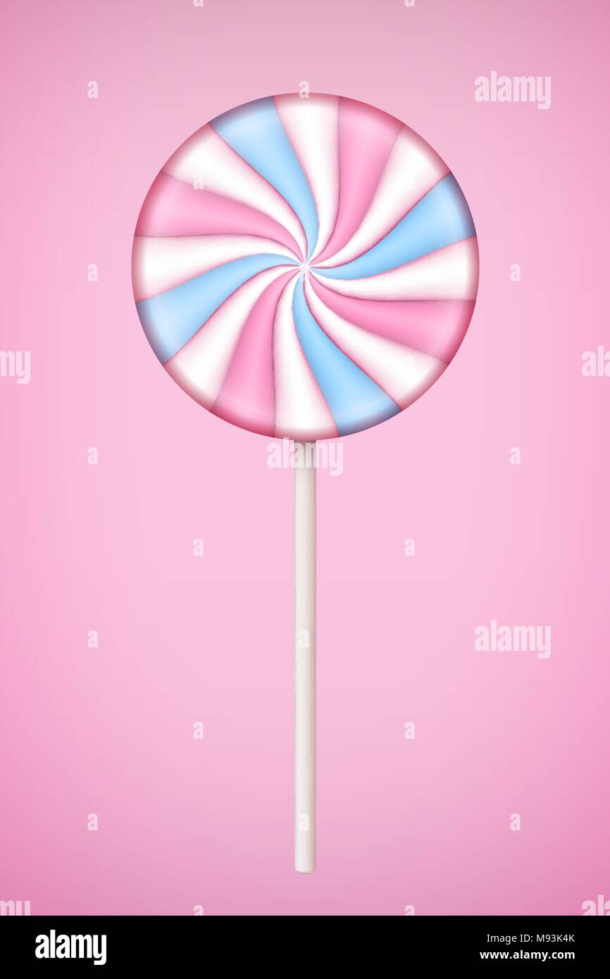 Lolipop rosa caramella sul rosa pastello sfondo. Illustrazione Vettoriale