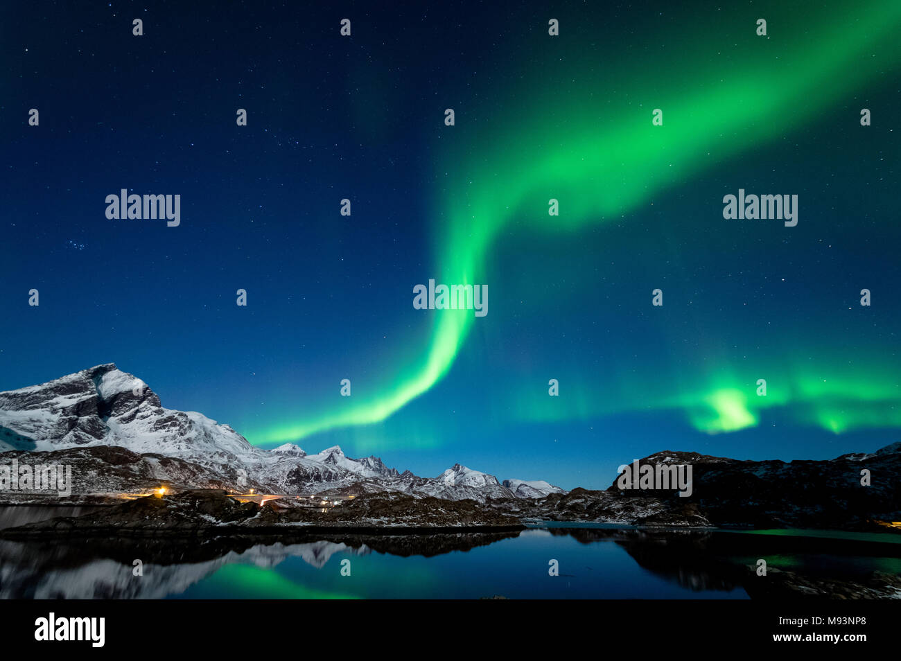 Luci del nord in Lofoten, Norvegia Foto Stock