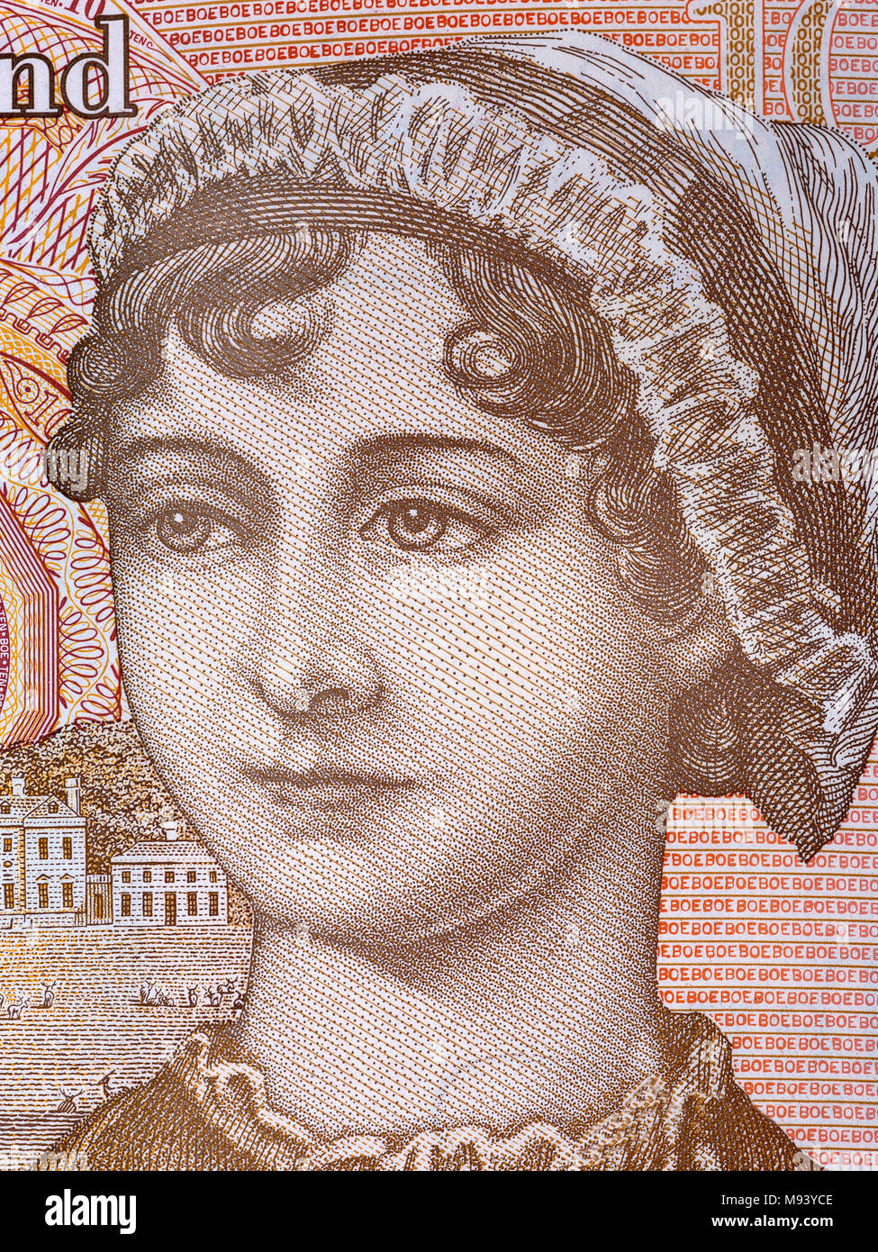 Jane Austen ritratto dal denaro inglese Foto Stock