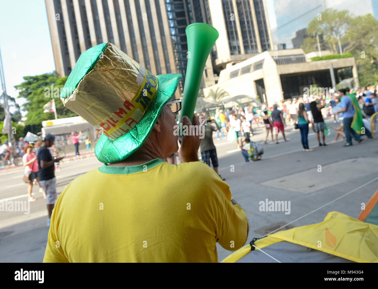 Manifestazione di protesta, 03.2016, Paulista Avenue Capitale, Sao Paulo, Brasile. Foto Stock