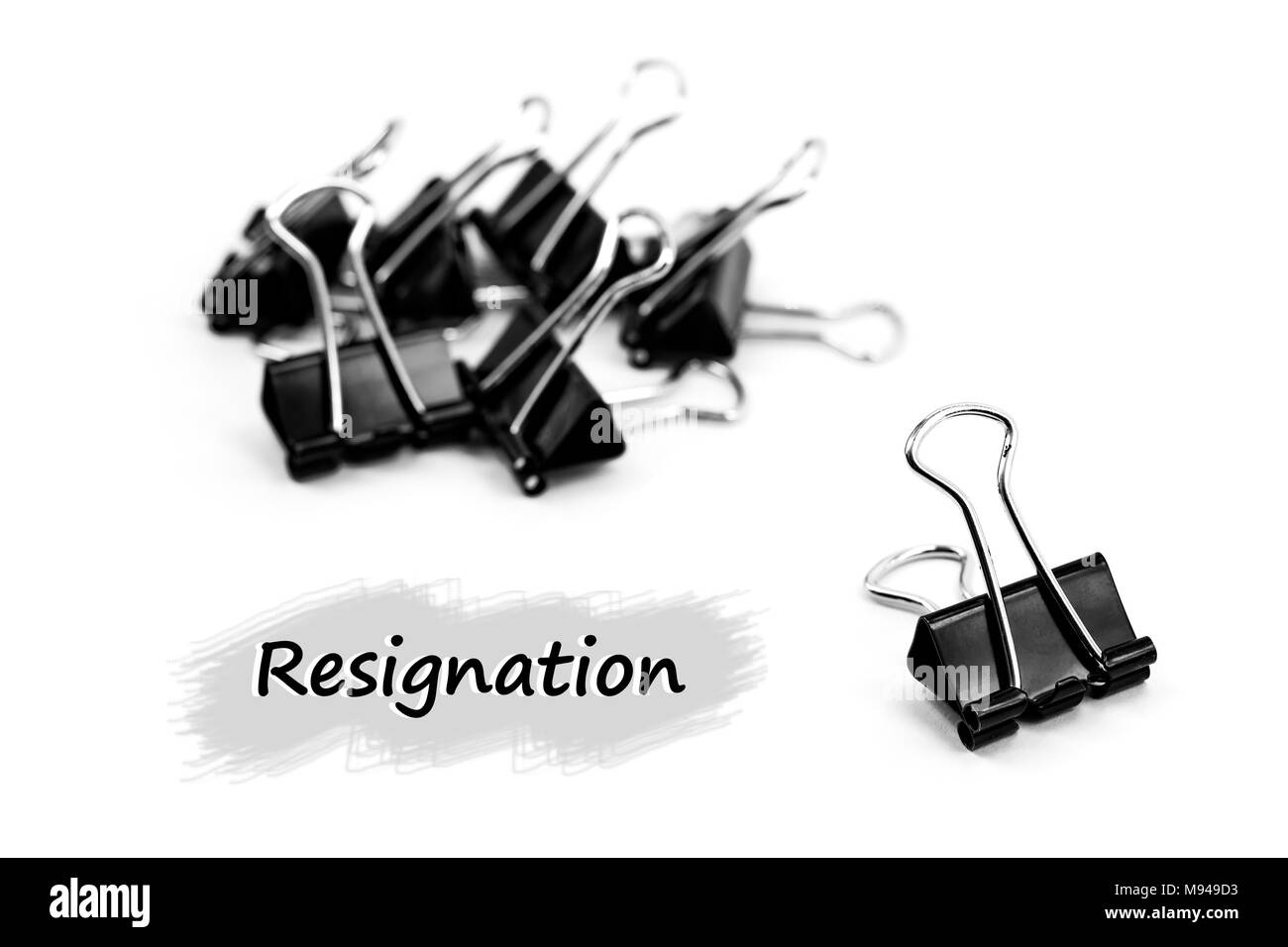 Gruppo di legante clip, clip di carta dimissioni concetto isolato su sfondo bianco Foto Stock