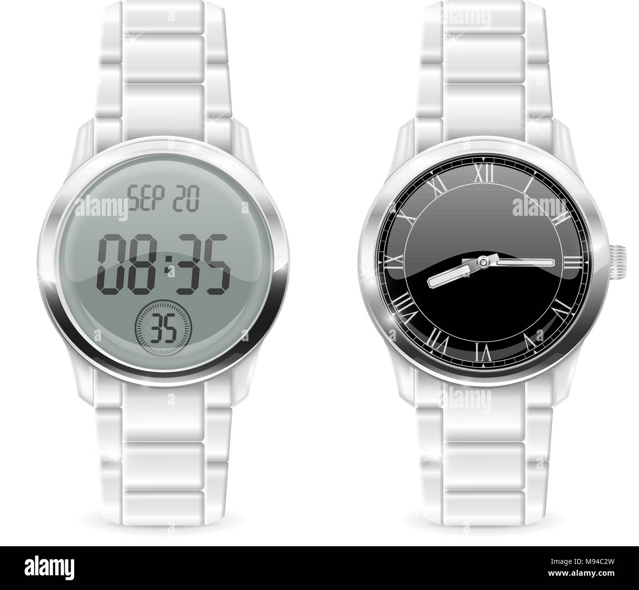 Gli uomini orologi. Analogico e digitale, con chrome banda metallica  Immagine e Vettoriale - Alamy