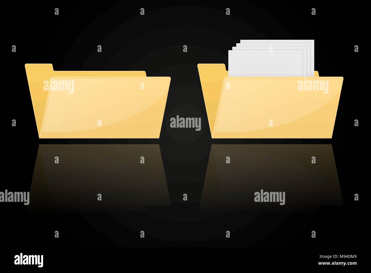Icone di cartella. Vuoto e pieno. Su sfondo nero Illustrazione Vettoriale