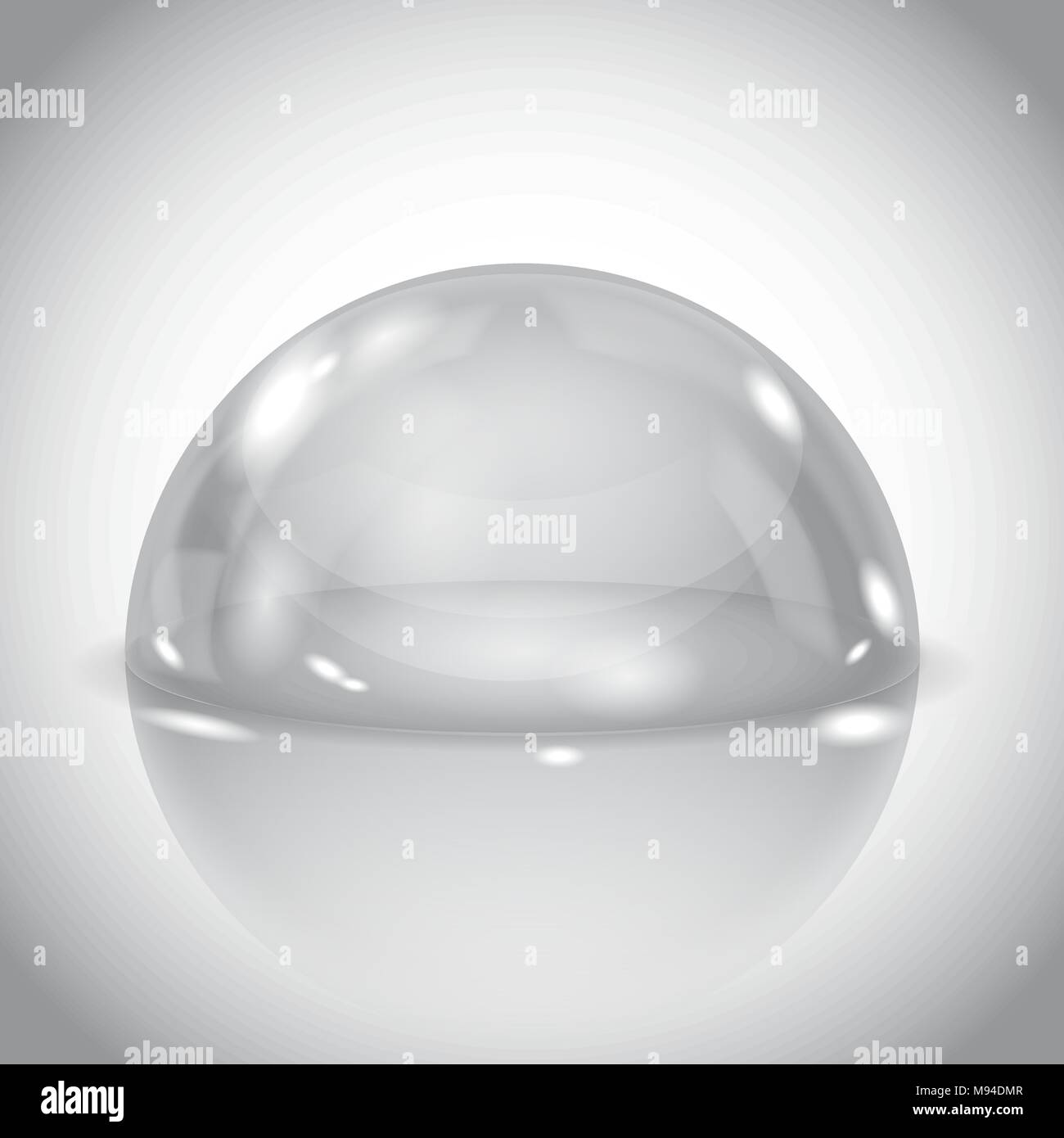 Cupola di vetro. Trasparente lucido semi sfera su sfondo grigio Illustrazione Vettoriale