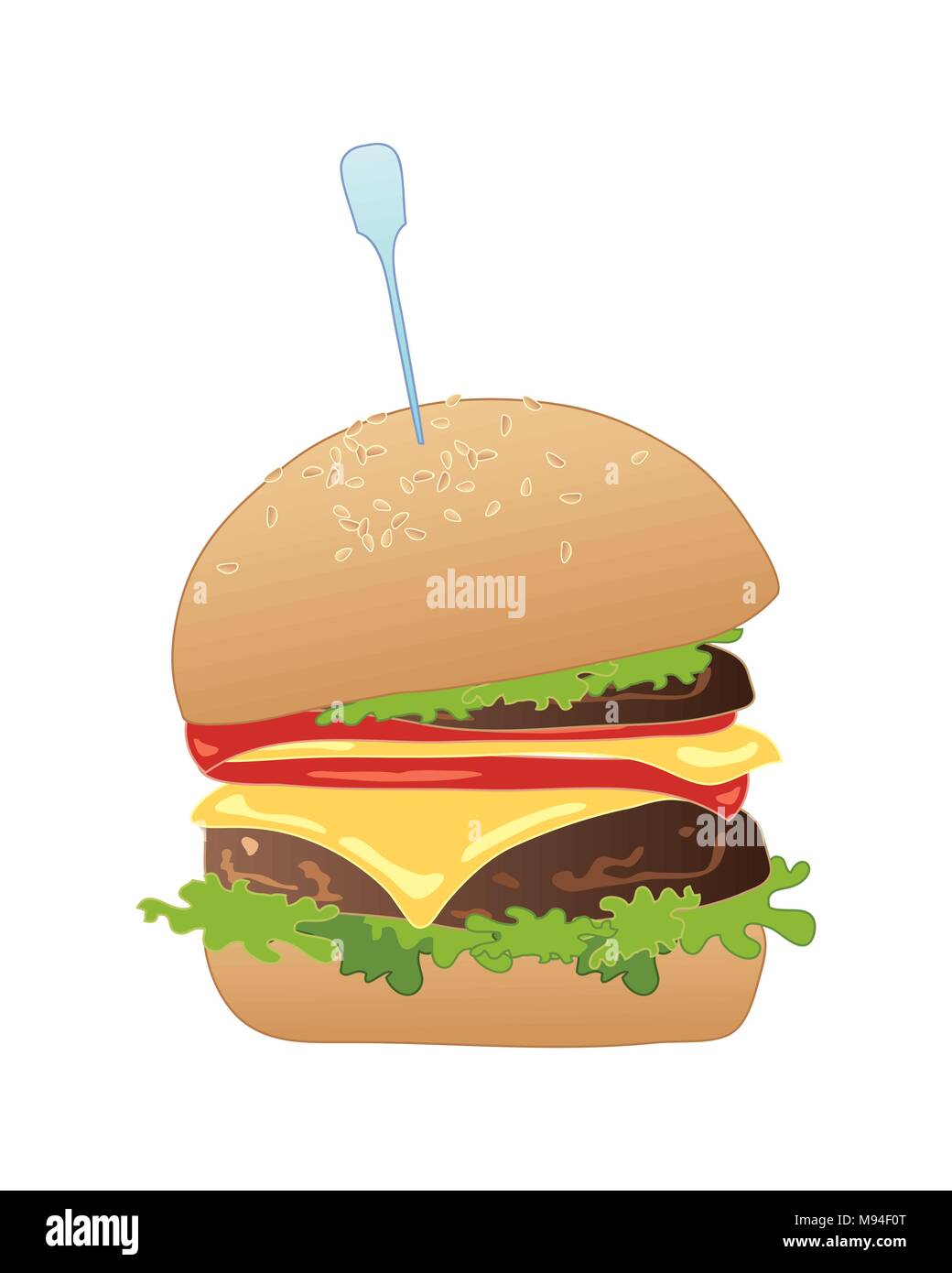 Una illustrazione vettoriale in formato eps formato 10 di una deliziosa American cursore burger in un panino con tutti i ritagli su sfondo bianco Illustrazione Vettoriale