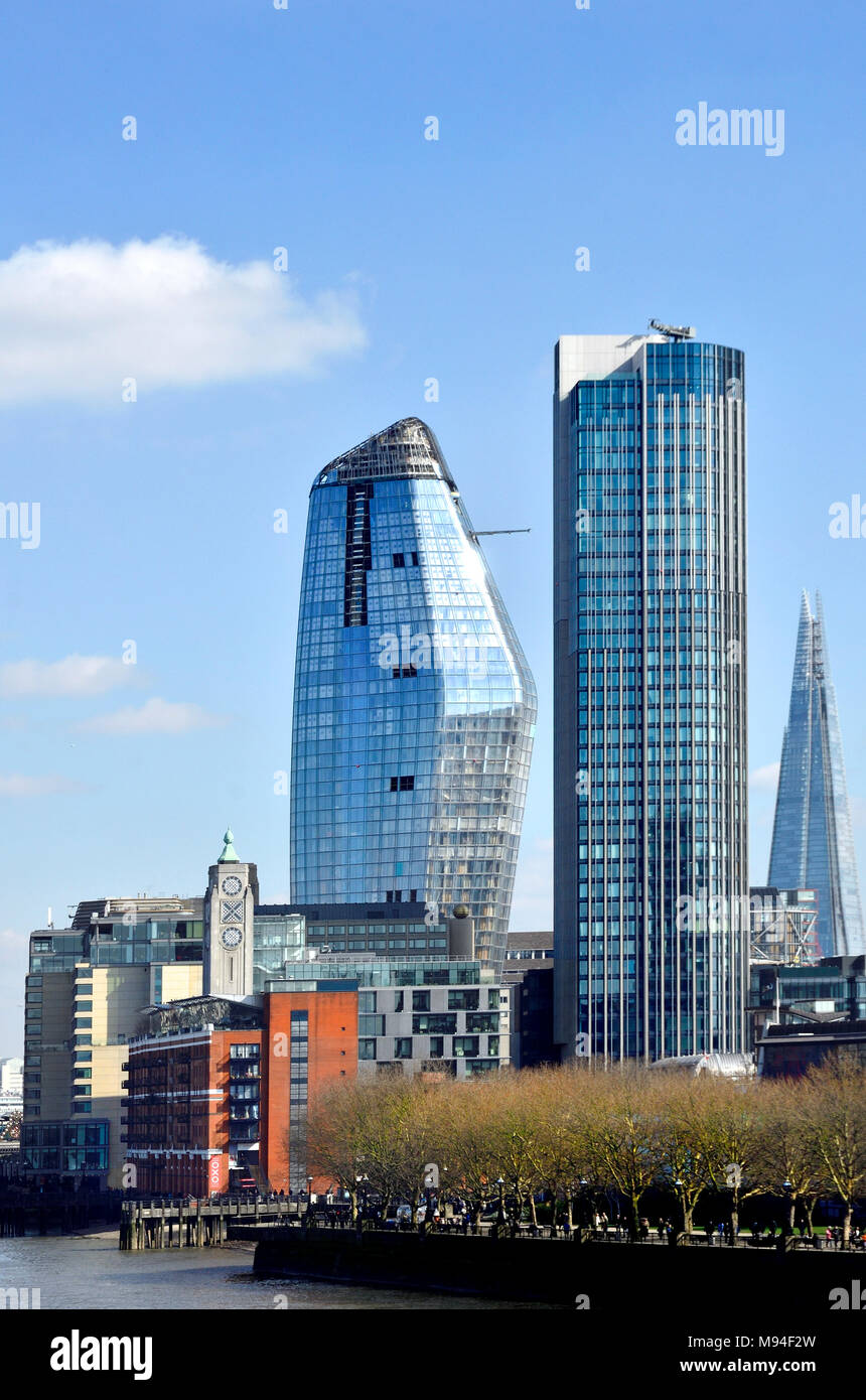 Londra, Inghilterra, Regno Unito. Gli edifici di nuova costruzione nella zona di Southwark - Uno Blackfriars (L - 2018) South Bank Tower (appartamenti,1972: ex re di raggiungere Torre) Foto Stock