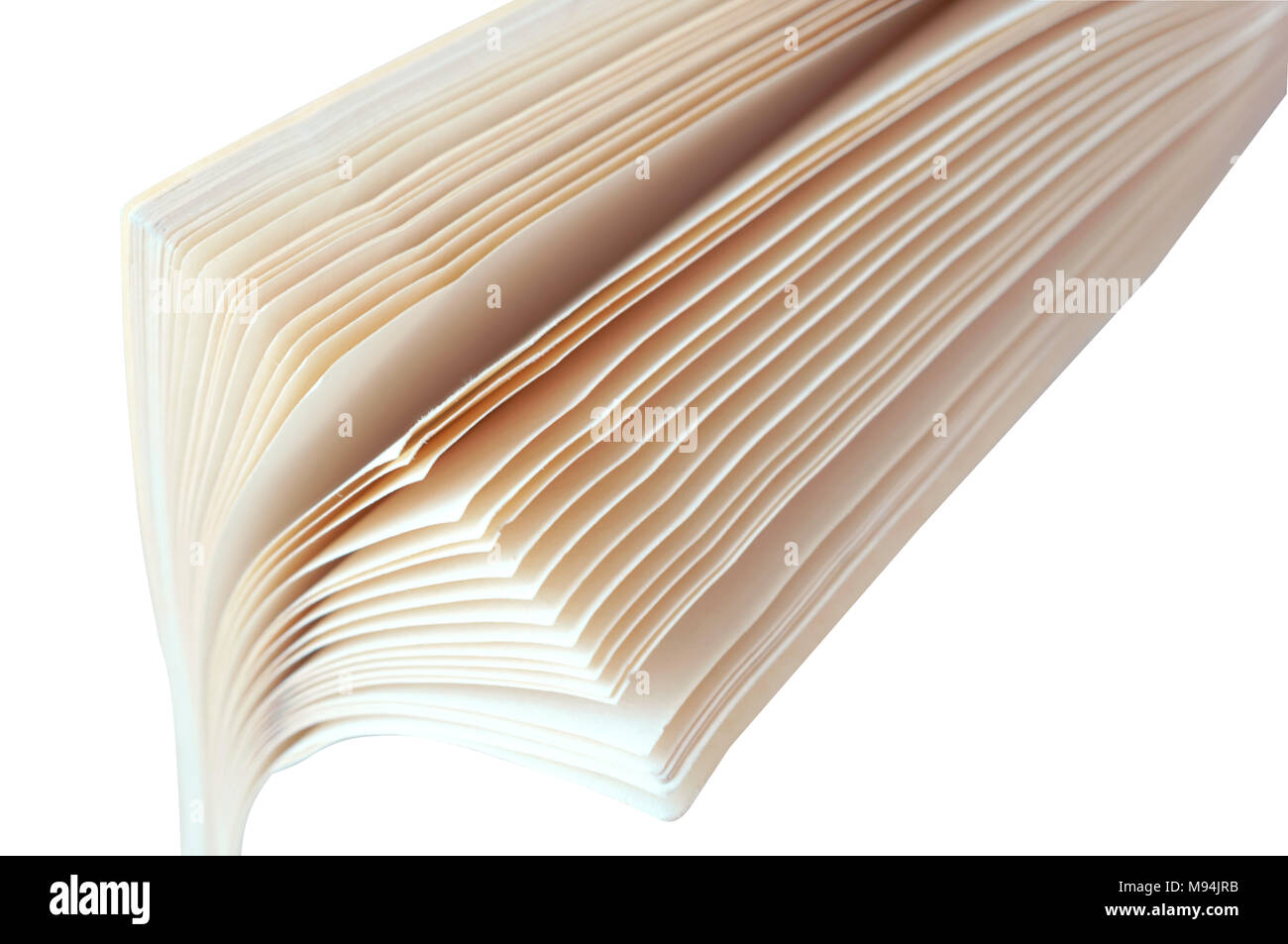 Le pagine del libro, libro in giro, fogli bianchi di libri con lettere in nero Foto Stock