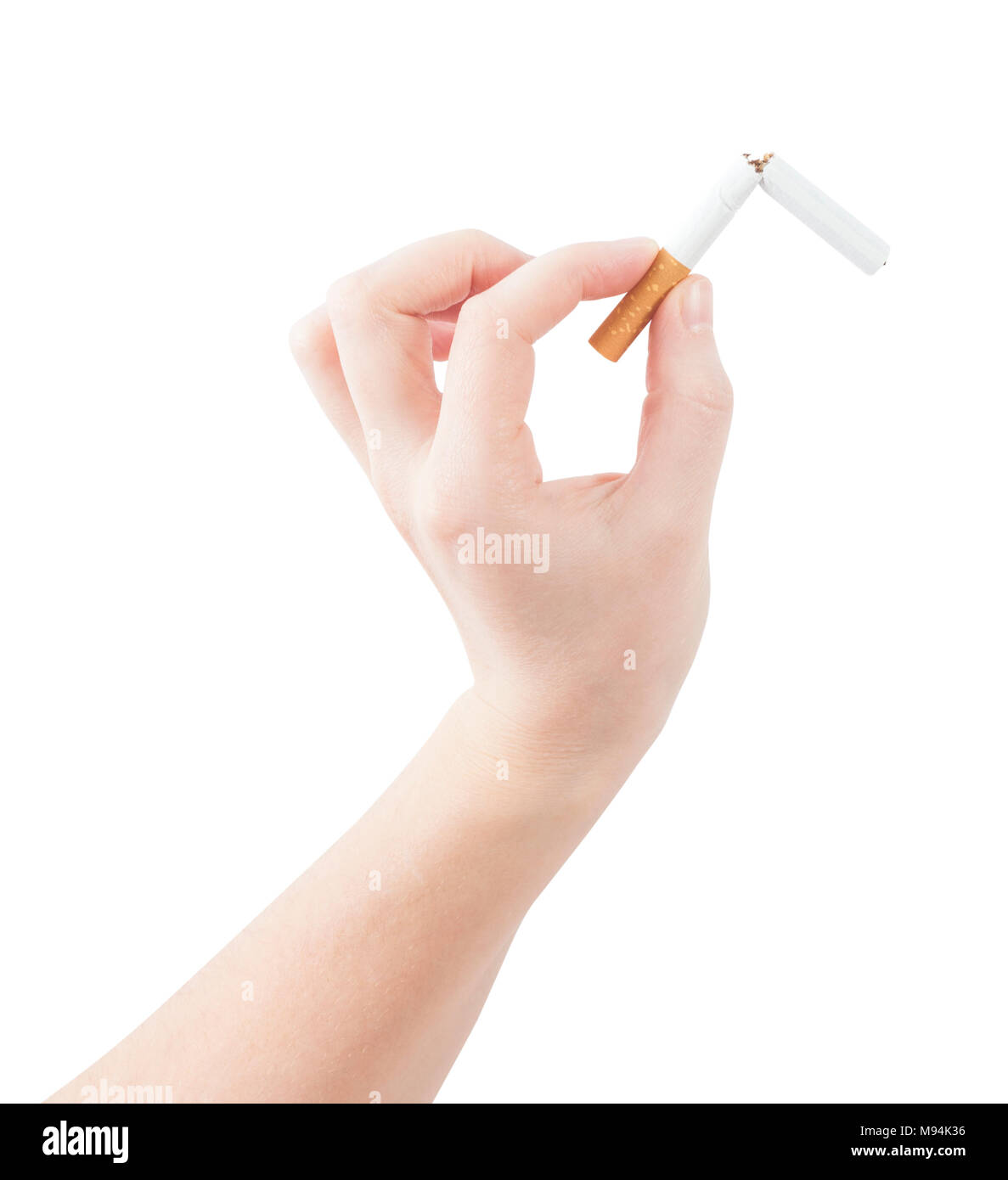Mano azienda rotto sigaretta. concetto per smettere di fumare Foto Stock