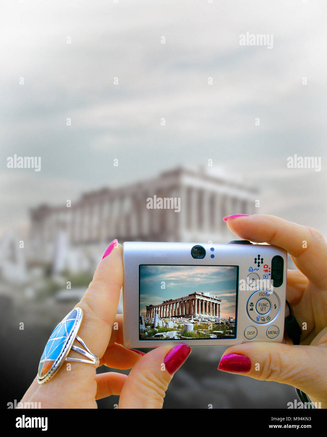 TRAVEL COVER CONCETTO: Partenone all'Acropoli di Atene, Grecia Foto Stock
