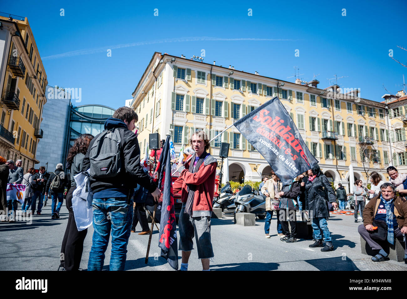 Nizza, Francia - 22 marzo 2018 : dimostranti presso la manifestazione contro il governo le riforme. "IDES Frederic Alamy Live News' Foto Stock