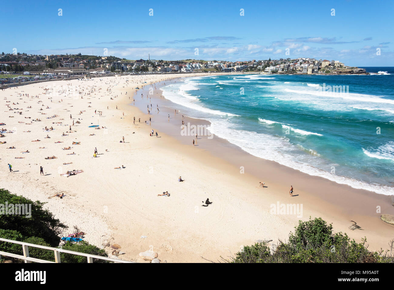 Vista della spiaggia, la spiaggia di Bondi, Sydney, Nuovo Galles del Sud, Australia Foto Stock