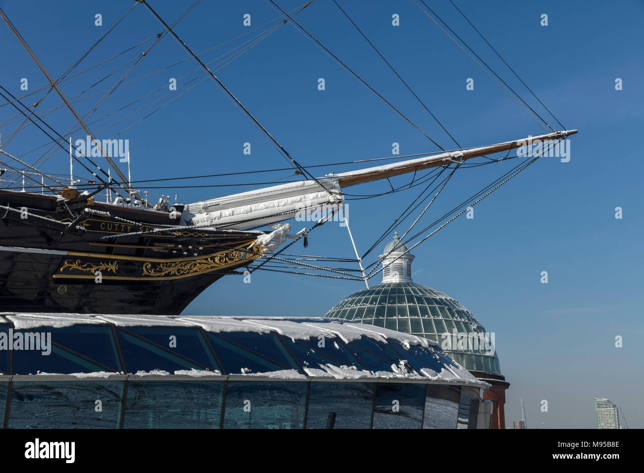 Cutty Sark London Greenwich nella neve Foto Stock