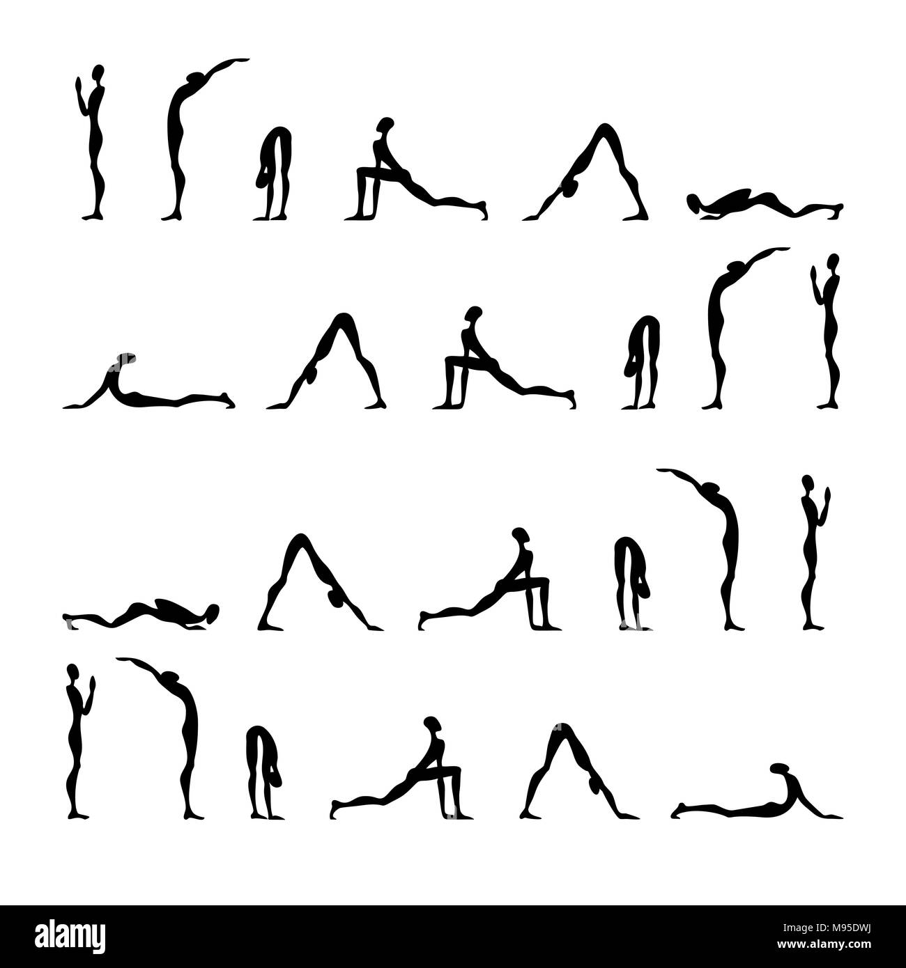 Lo Yoga infographics, Surya Namaskar impostato, il saluto al sole Illustrazione Vettoriale