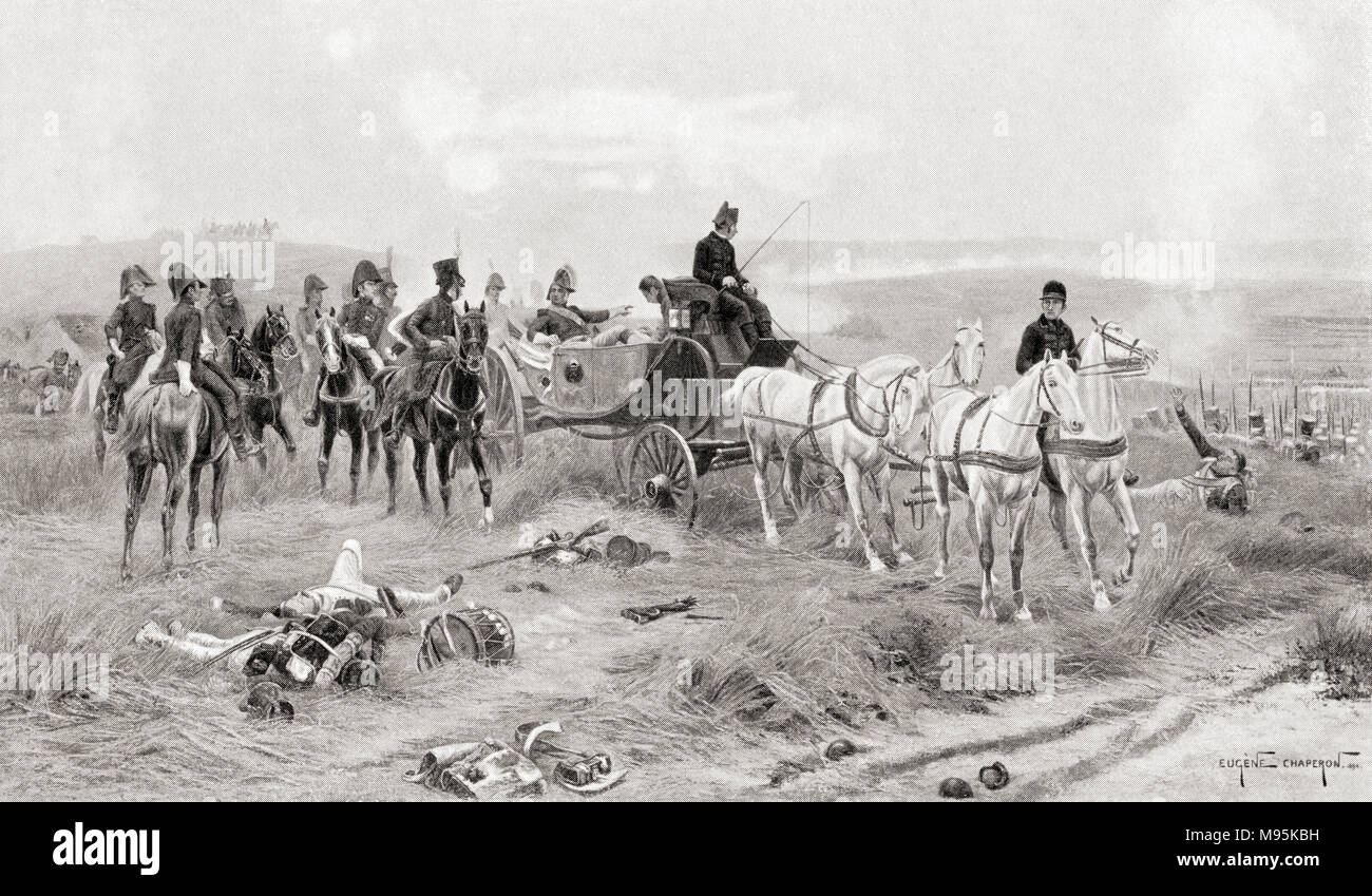 Massena nella battaglia di Wagram, 1809. André Masséna, 1° Duc de Rivoli, primo principe d'Essling, 1758 - 1817. French comandante militare durante il rivoluzionario e delle guerre napoleoniche e il Maresciallo dell'Impero. Da Hutchinson nella storia delle nazioni, pubblicato 1915 Foto Stock