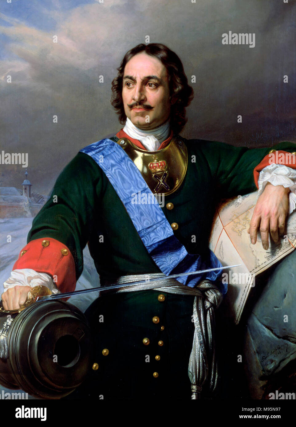 Pietro il Grande. Ritratto dello zar Pietro I di Russia (1672-1725) da Paul Delaroche, olio su tela, 1838. Foto Stock