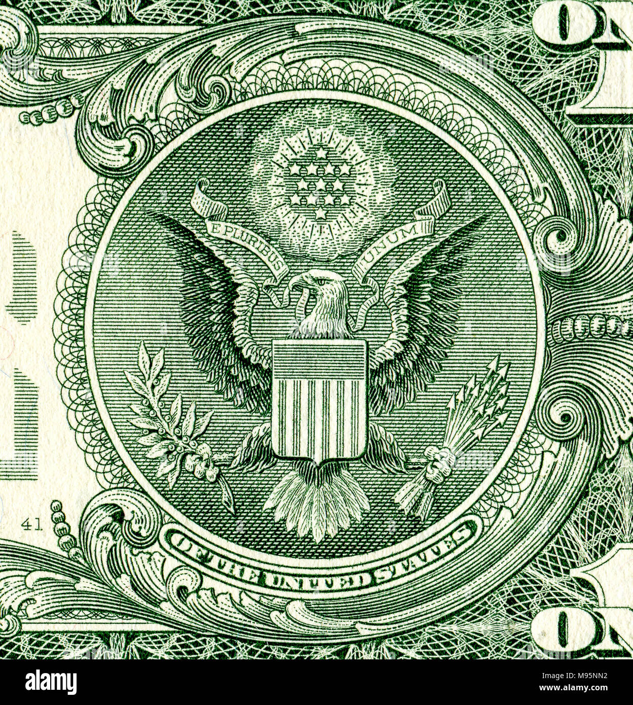 La banconota di un dollaro americano close up. Noi della carta moneta Foto Stock