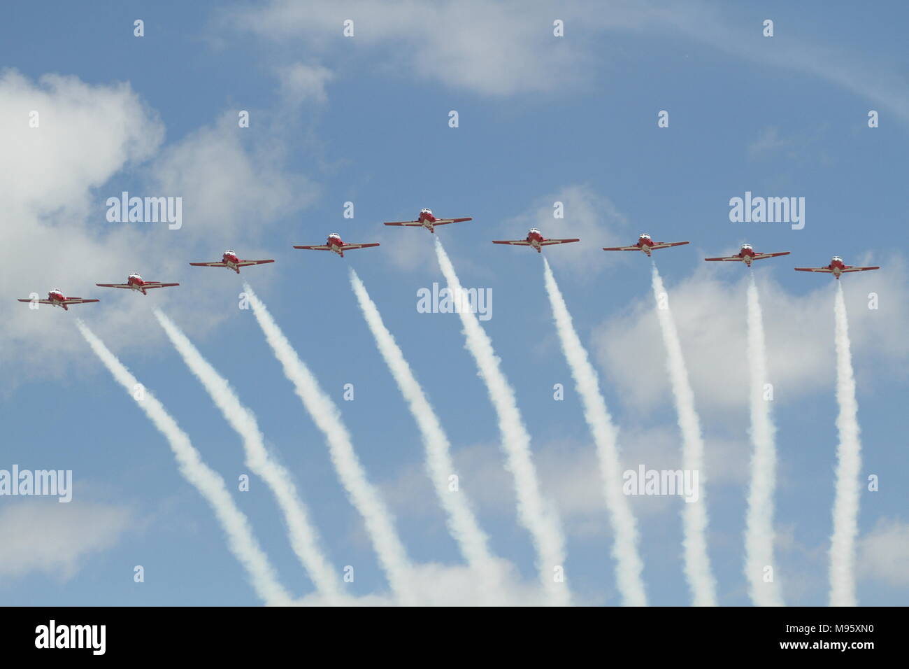 Forze canadesi 431 Aria squadrone dimostrativo anche sapere come snowbirds performanti a Hamilton Air Show Foto Stock