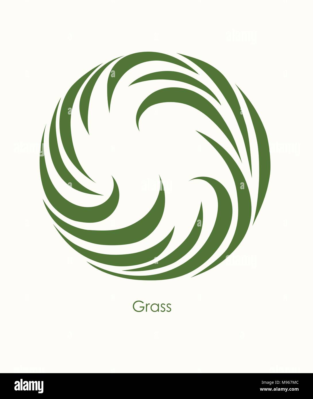 Etichetta di erba disegno astratto. Round Icona. Bellissimo giardino del logo aziendale. Illustrazione Vettoriale