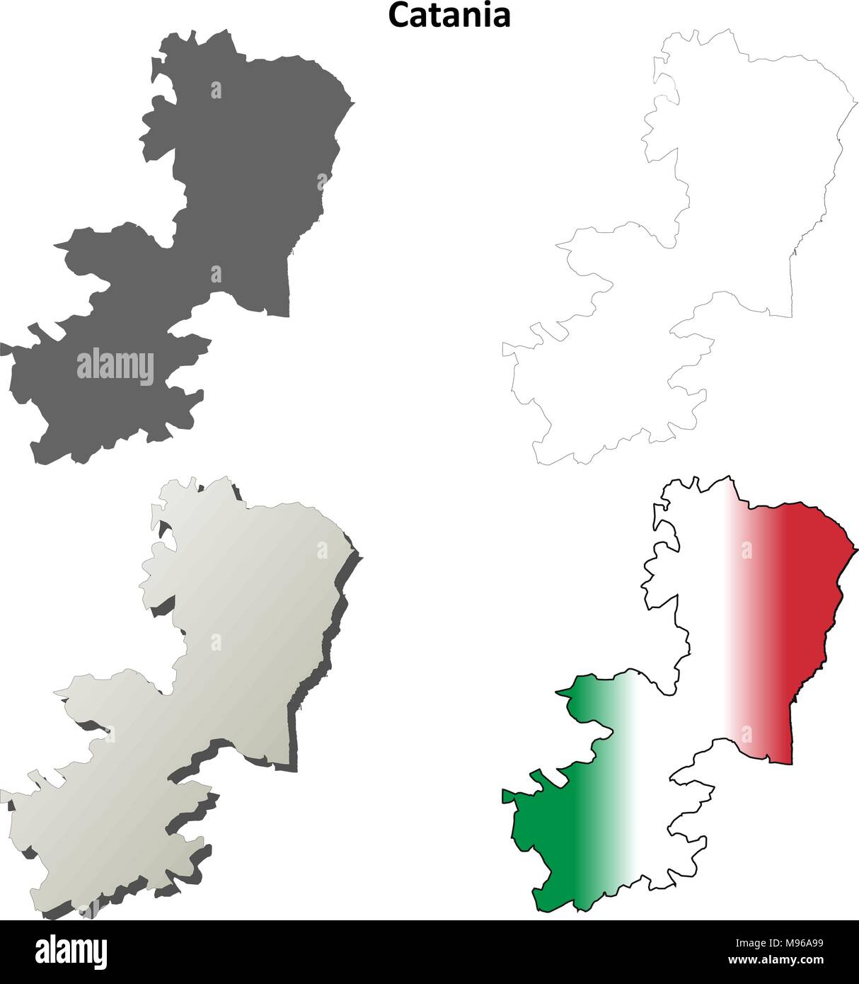 Catania blank dettagliata mappa di contorno impostato Illustrazione Vettoriale