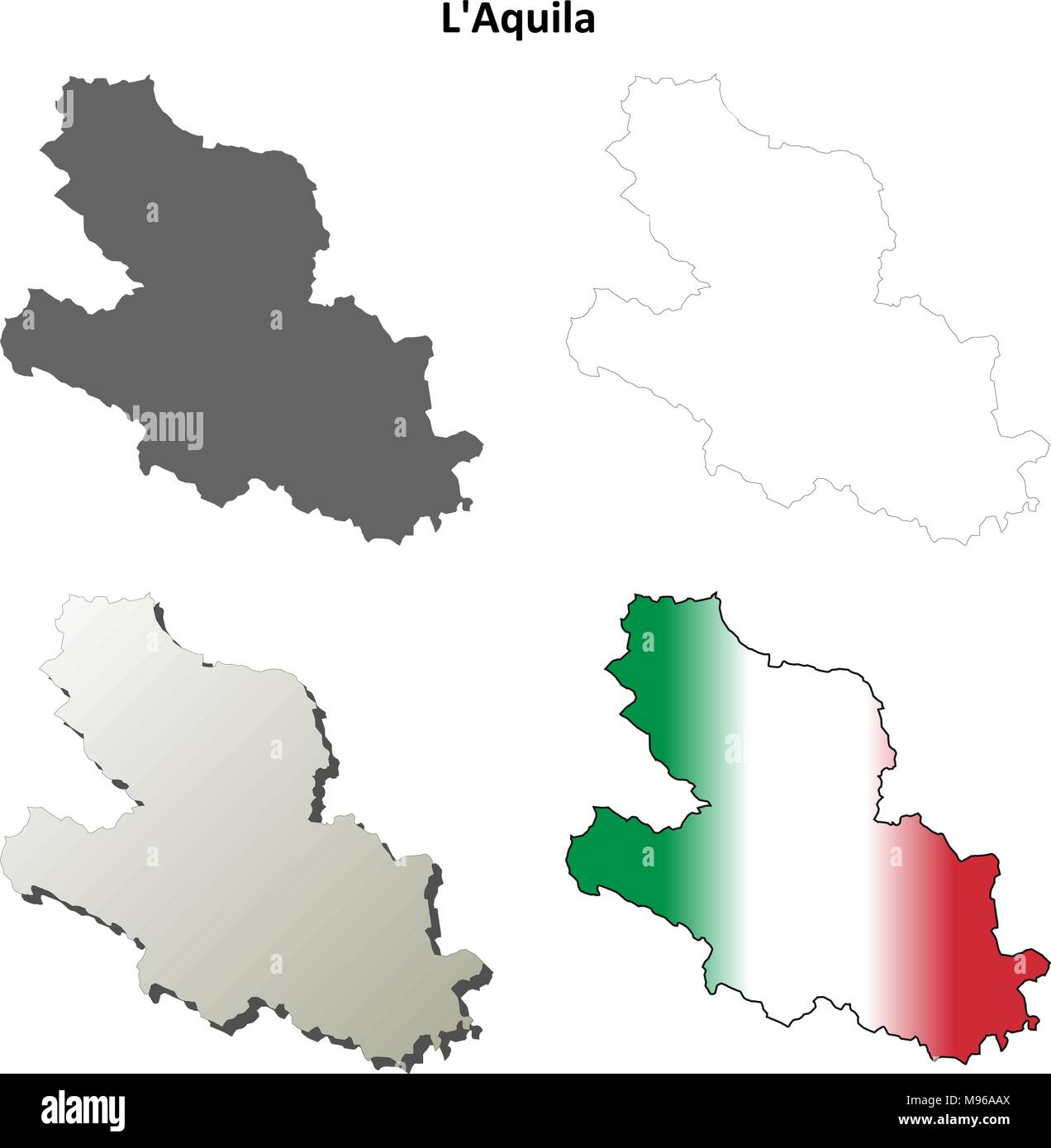 L'Aquila blank dettagliata mappa di contorno impostato Illustrazione Vettoriale