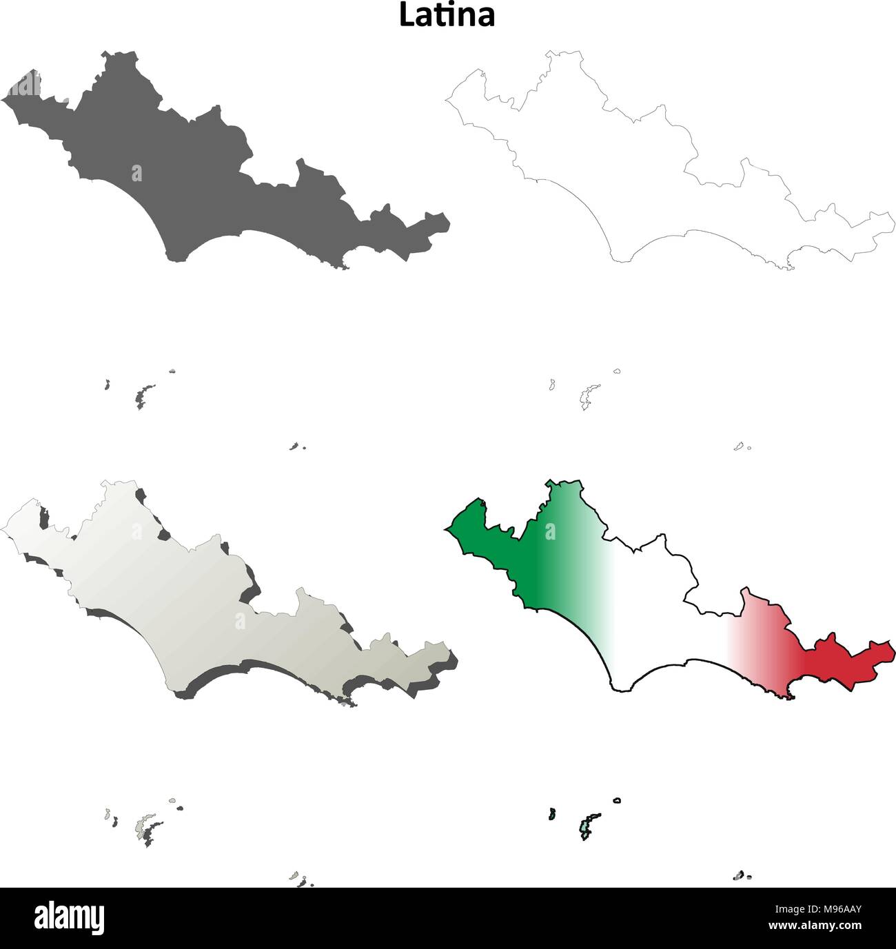 Latina blank dettagliata mappa di contorno impostato Illustrazione Vettoriale