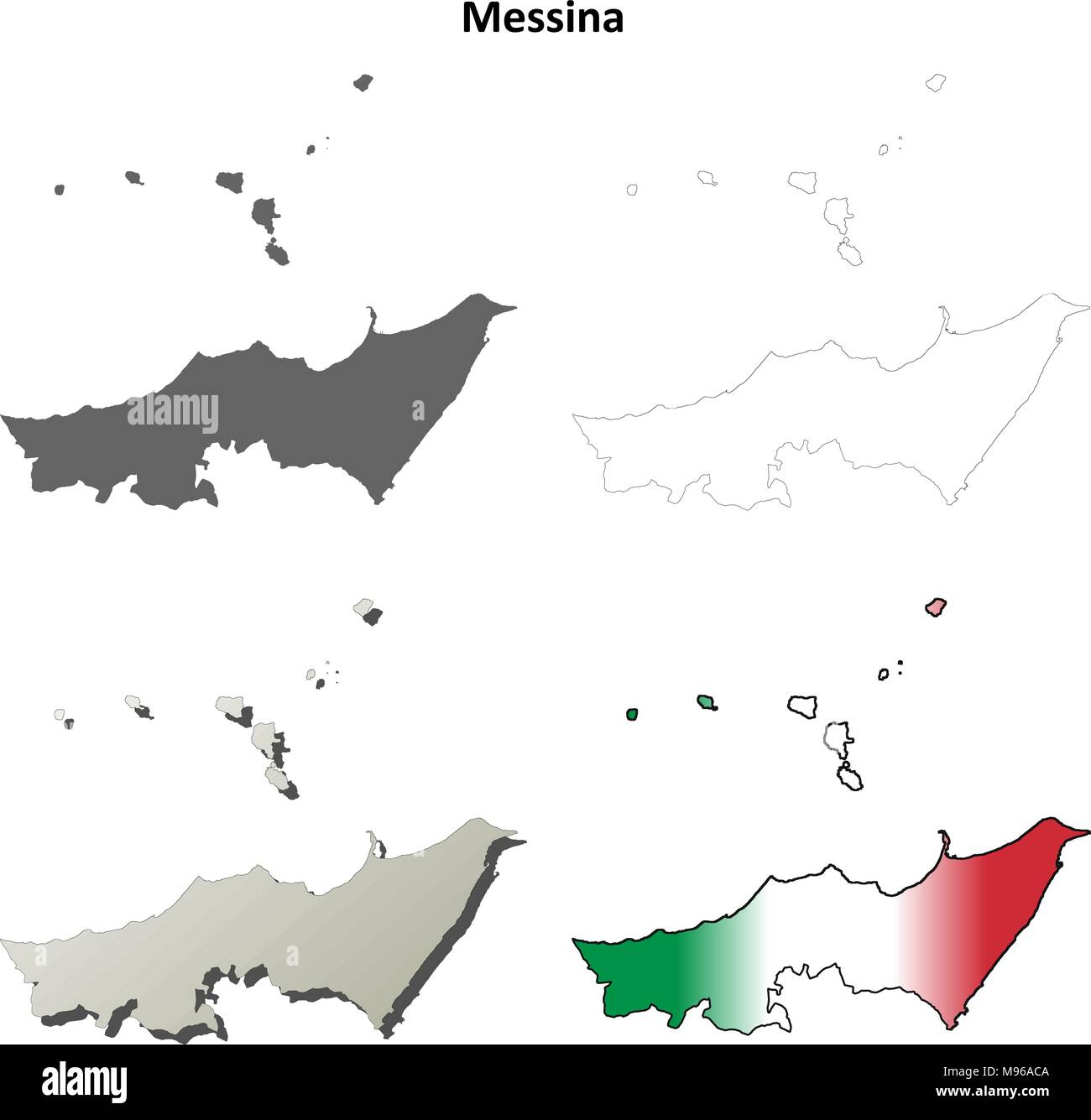 Messina blank dettagliata mappa di contorno impostato Illustrazione Vettoriale