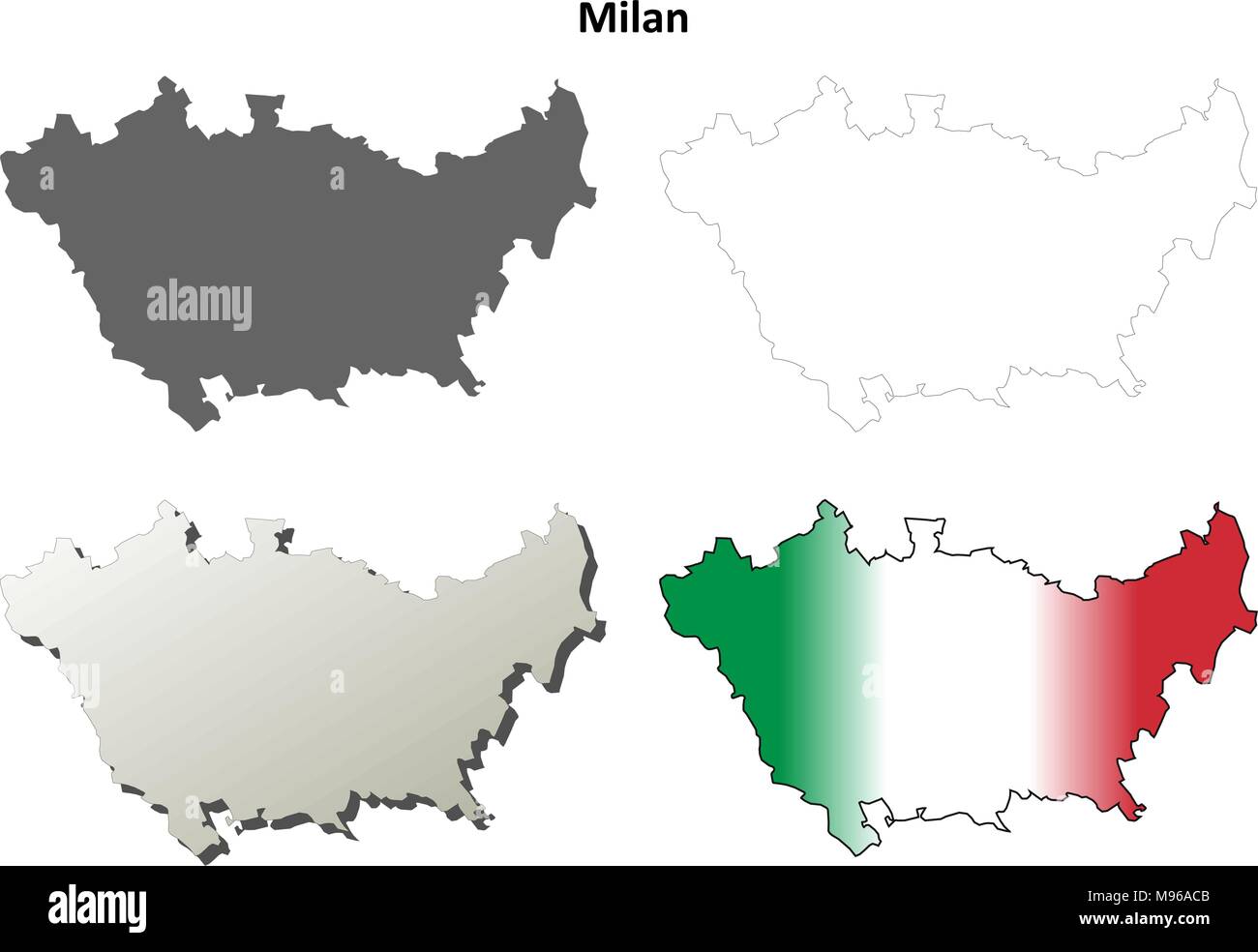 Milano blank dettagliata mappa di contorno impostato Illustrazione Vettoriale