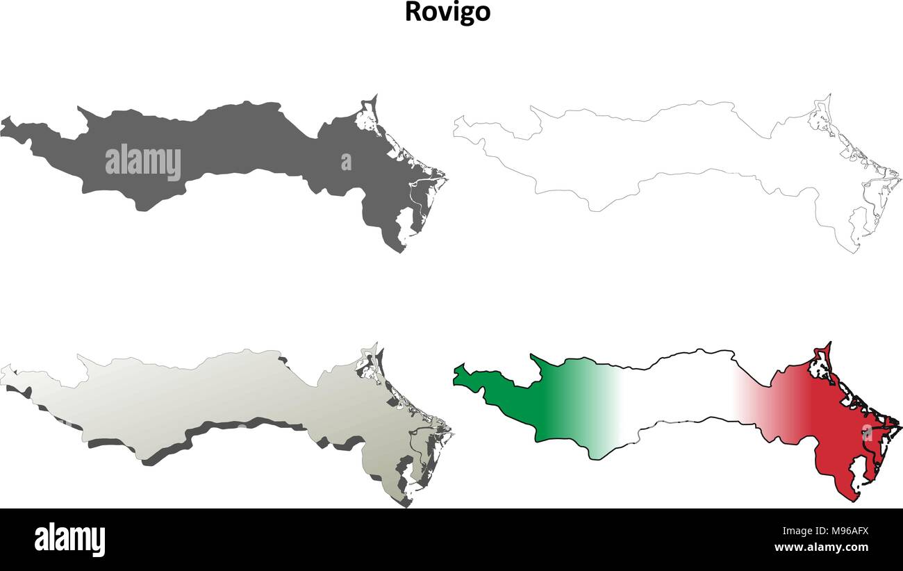 Rovigo blank dettagliata mappa di contorno impostato Illustrazione Vettoriale