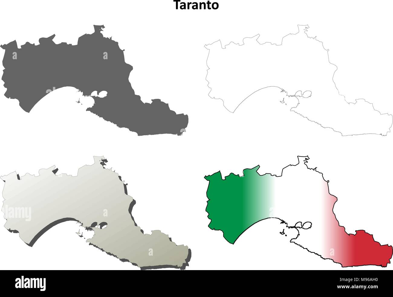 Taranto blank dettagliata mappa di contorno impostato Illustrazione Vettoriale