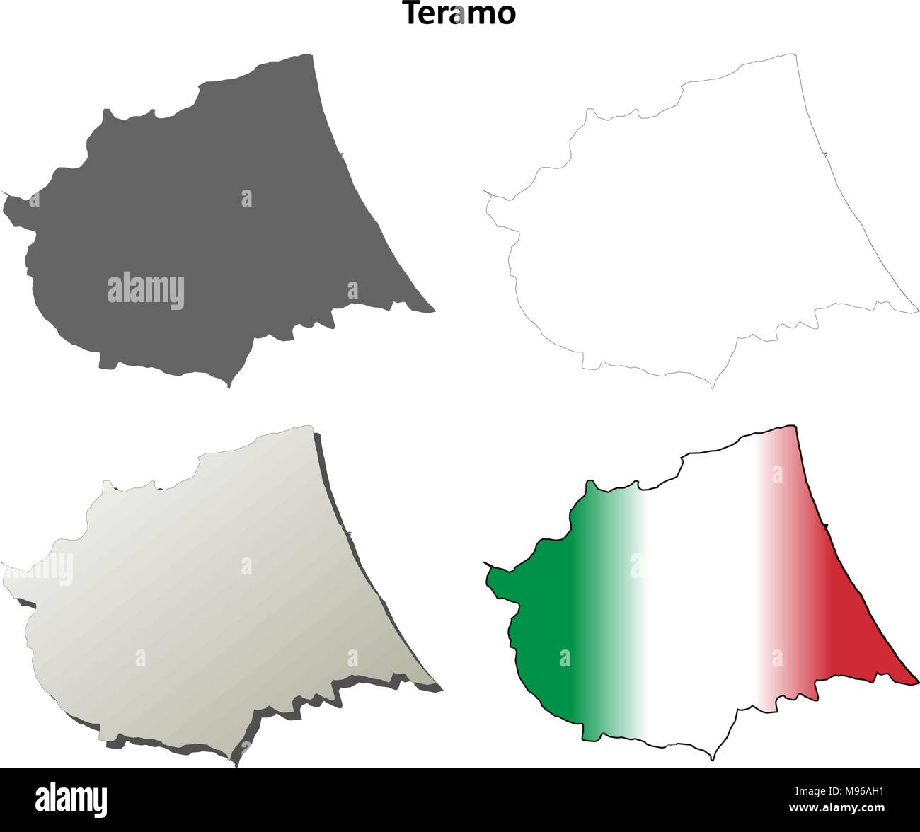 Teramo blank dettagliata mappa di contorno impostato Illustrazione Vettoriale